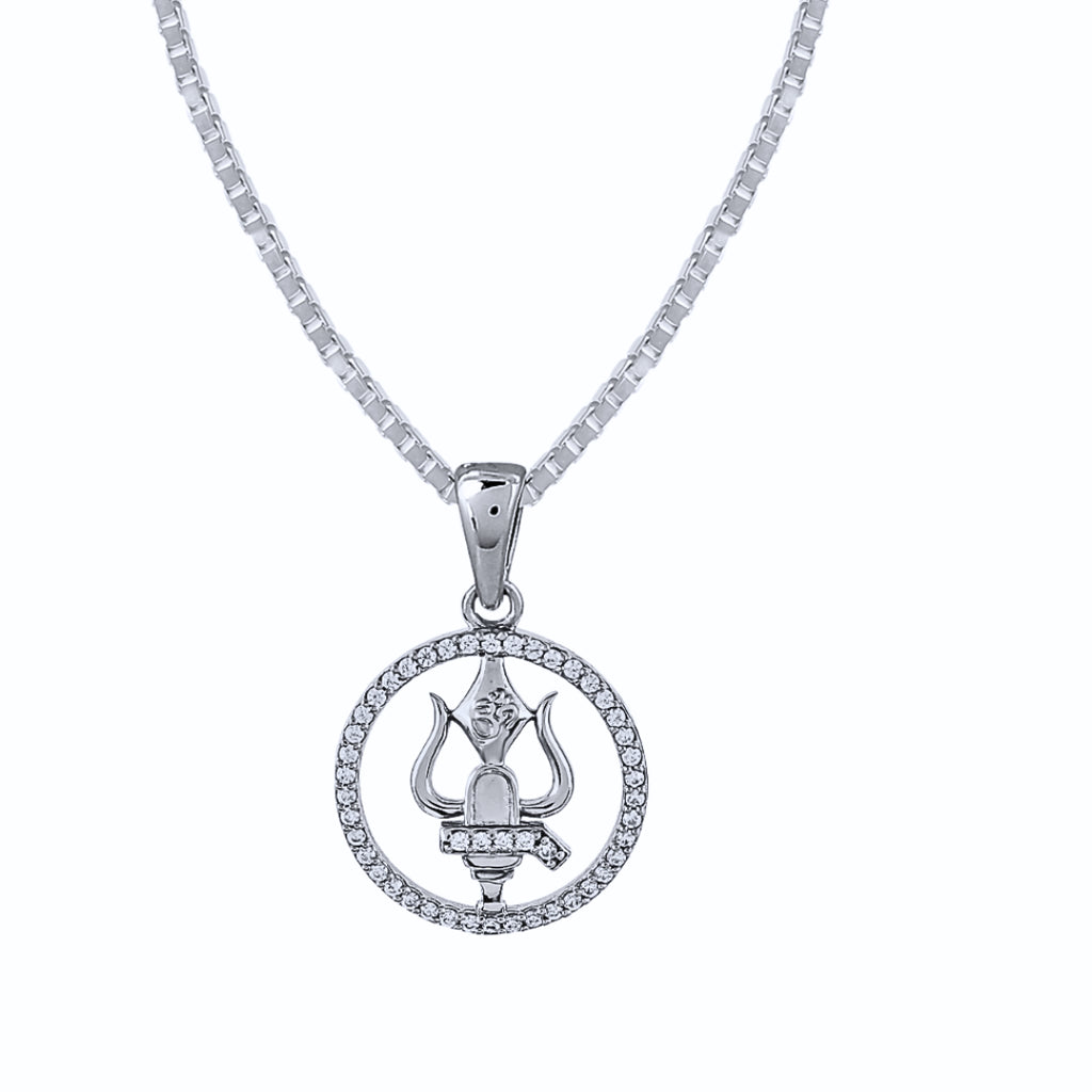 925 Silver Mahadev Pendant Diamond studded in circle