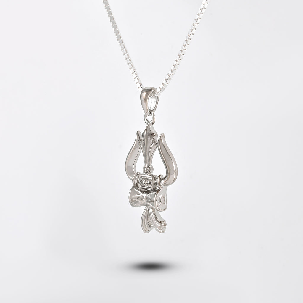 925 Silver Mahadev Trishul & Damaru Pendant with Chain