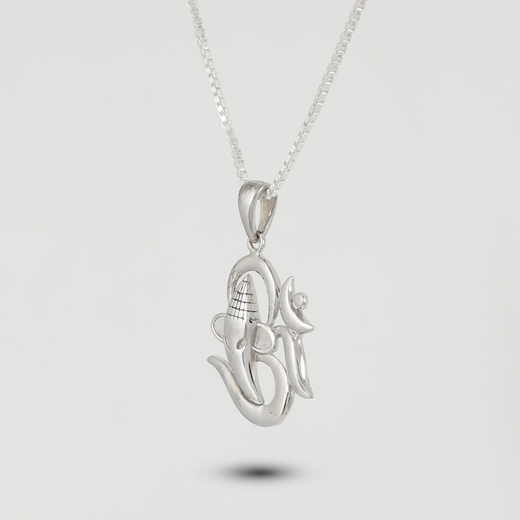 925 Silver Om Ganesh Rhodium Plated Pendant with Chain unisex