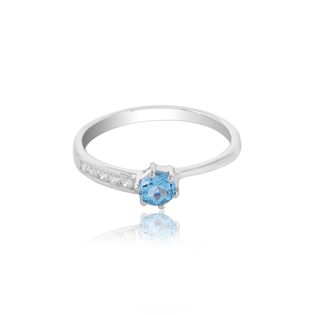 Blue Topaz & White Zircons 925 Silver Elegance Ring