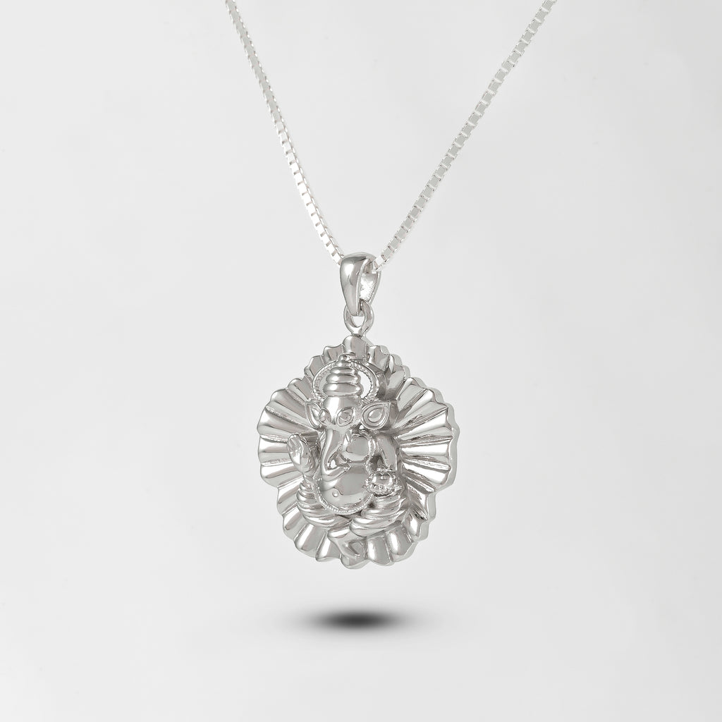 Pure 925 Silver Ganesh ji on Leaf Pendant with Chain | RadhaMahi