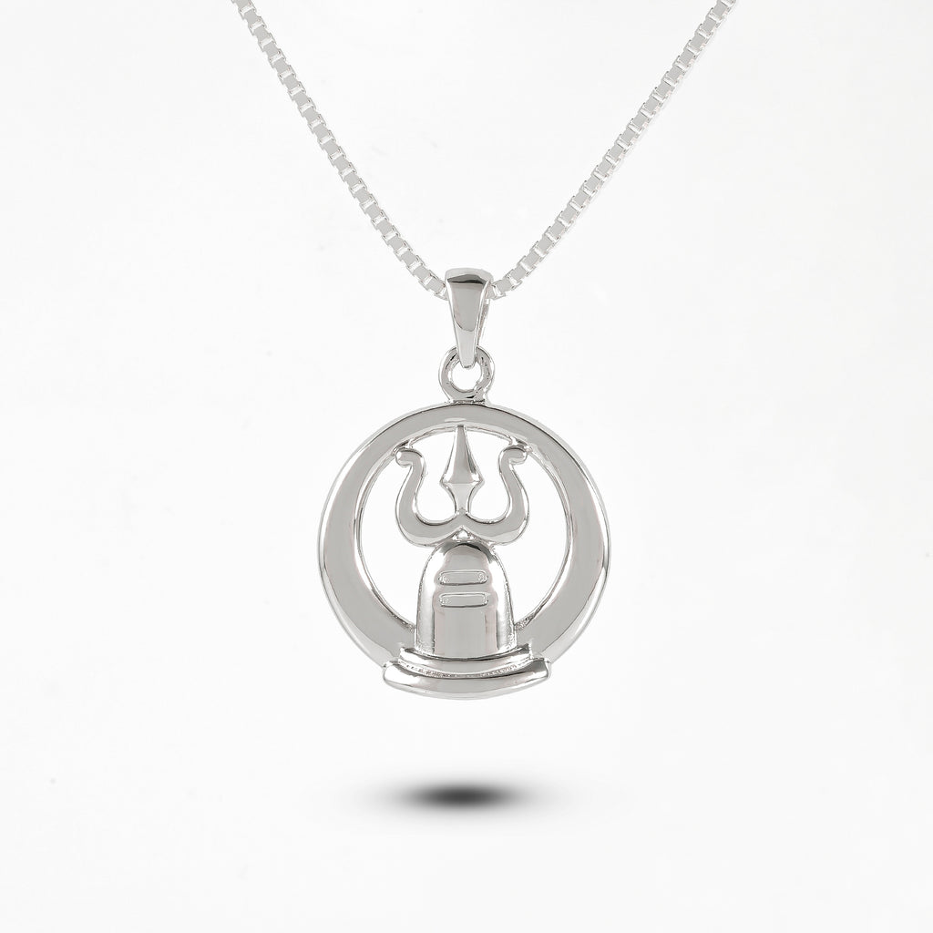 Pure 925 Silver Shivling with Trishul Pendant with Chain | RadhaMahi