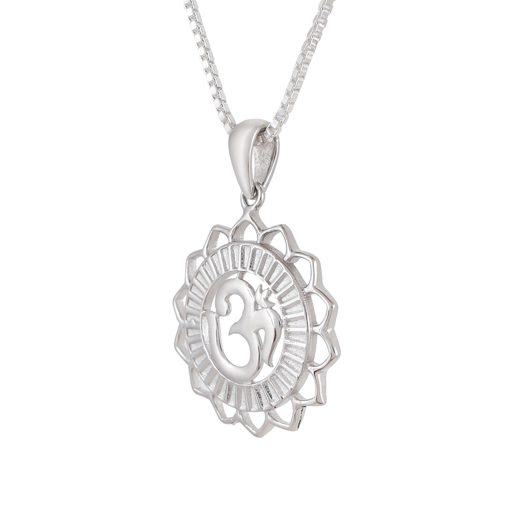 Pure 925 Silver Round Covered Om Pendant with Chain