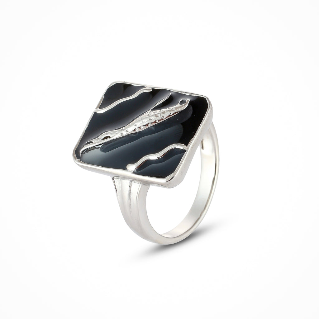Pure 925 Sterling Silver Jaguar Symbol Rhodium Plated Men's Ring