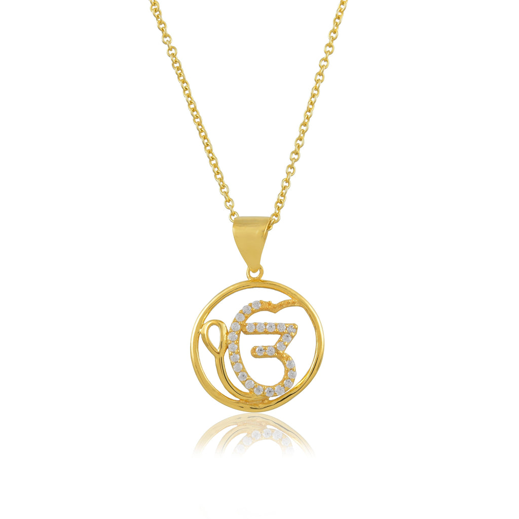 Pure 925 Silver Gold Plated Ik Onkar Pendant
