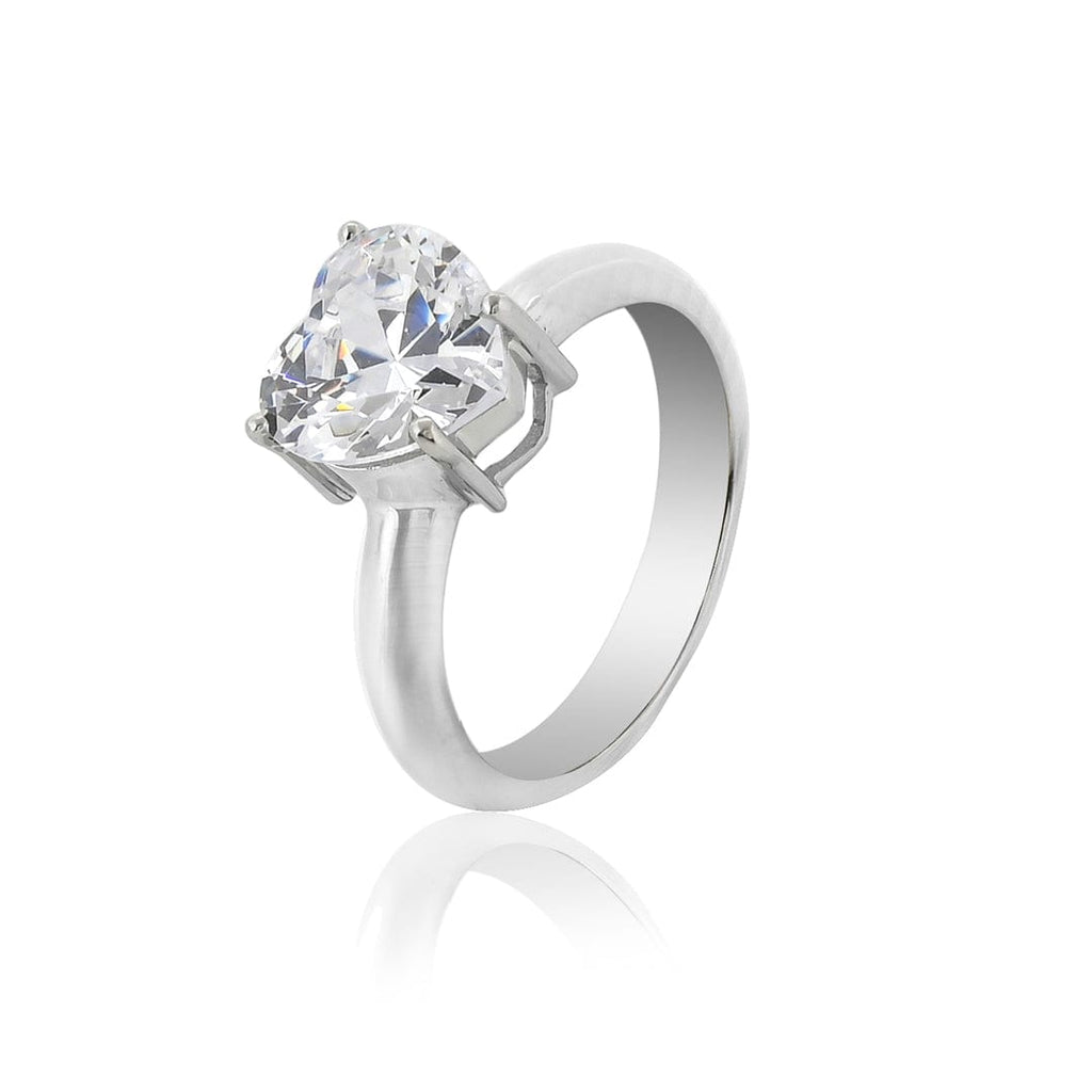 925 Silver Heart Shaped Zircon Cut Solitaire Ring