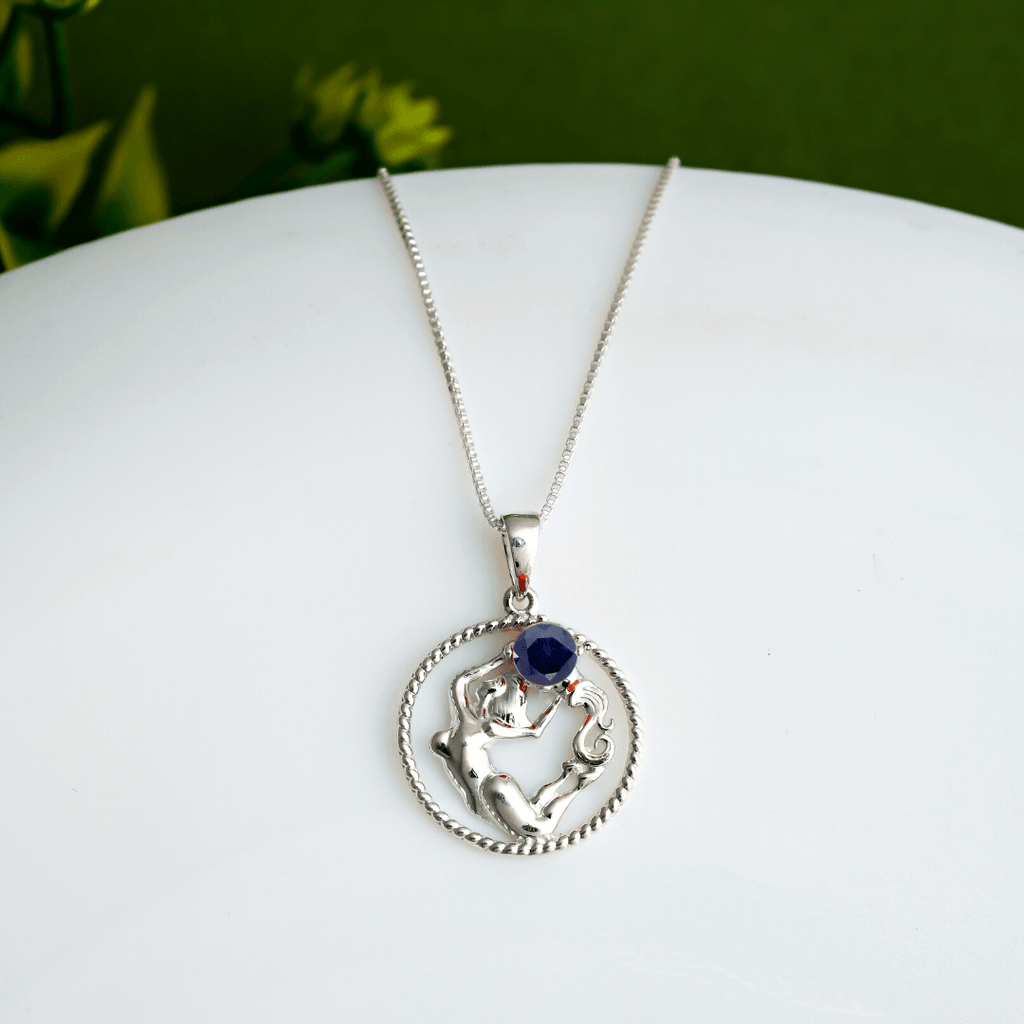 Aquarius & Blue Sapphire Pure 925 Silver Zodiac Pendant