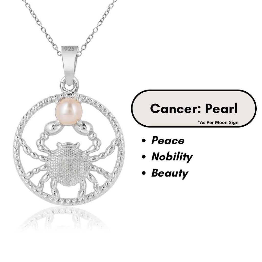 Cancer & Pearl Pure 925 Silver Zodiac Pendant