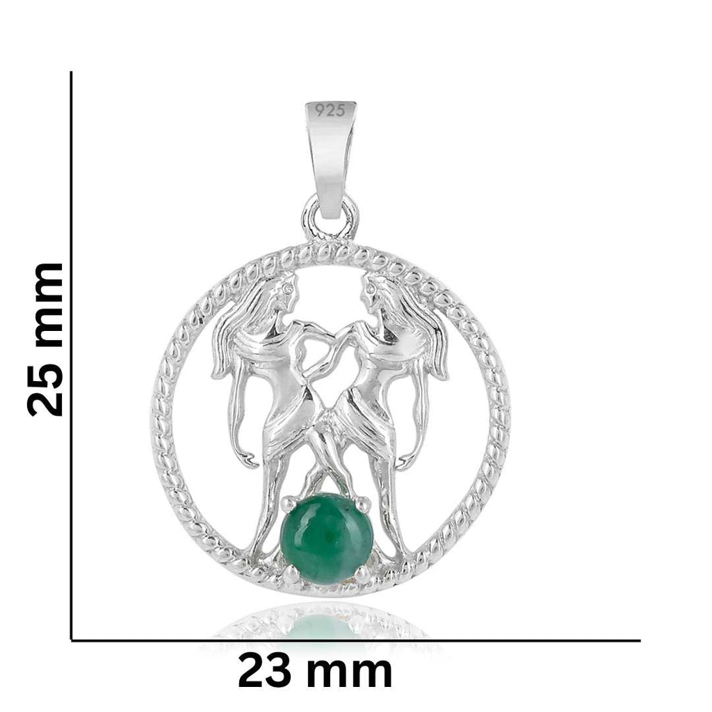 Gemini & Emerald Pure 925 Silver Zodiac Pendant