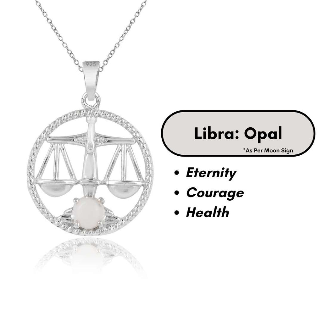 Libra & Opal Pure 925 Silver Zodiac Pendant