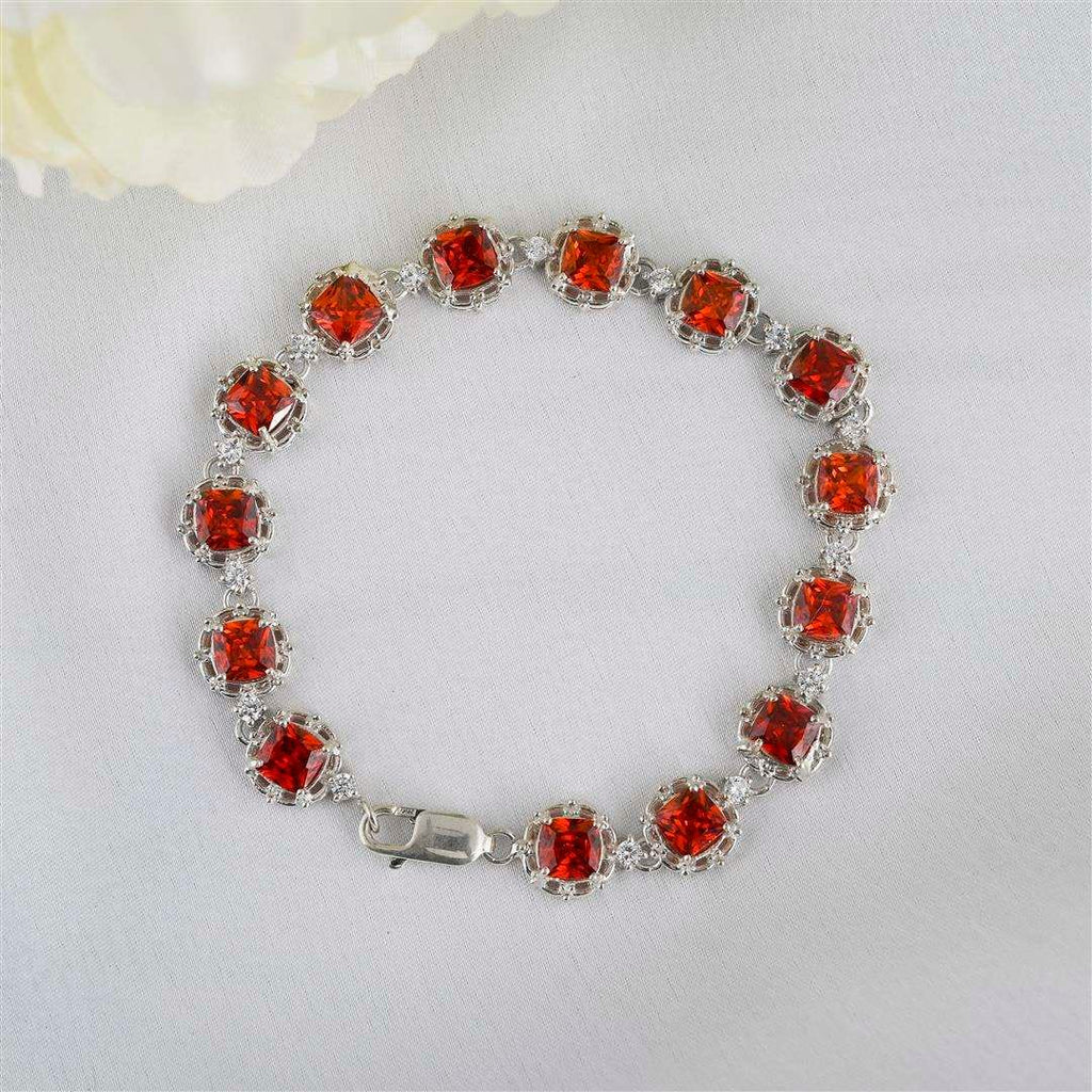 Pure 92.5 Silver Ruby Red Zircon Bracelet