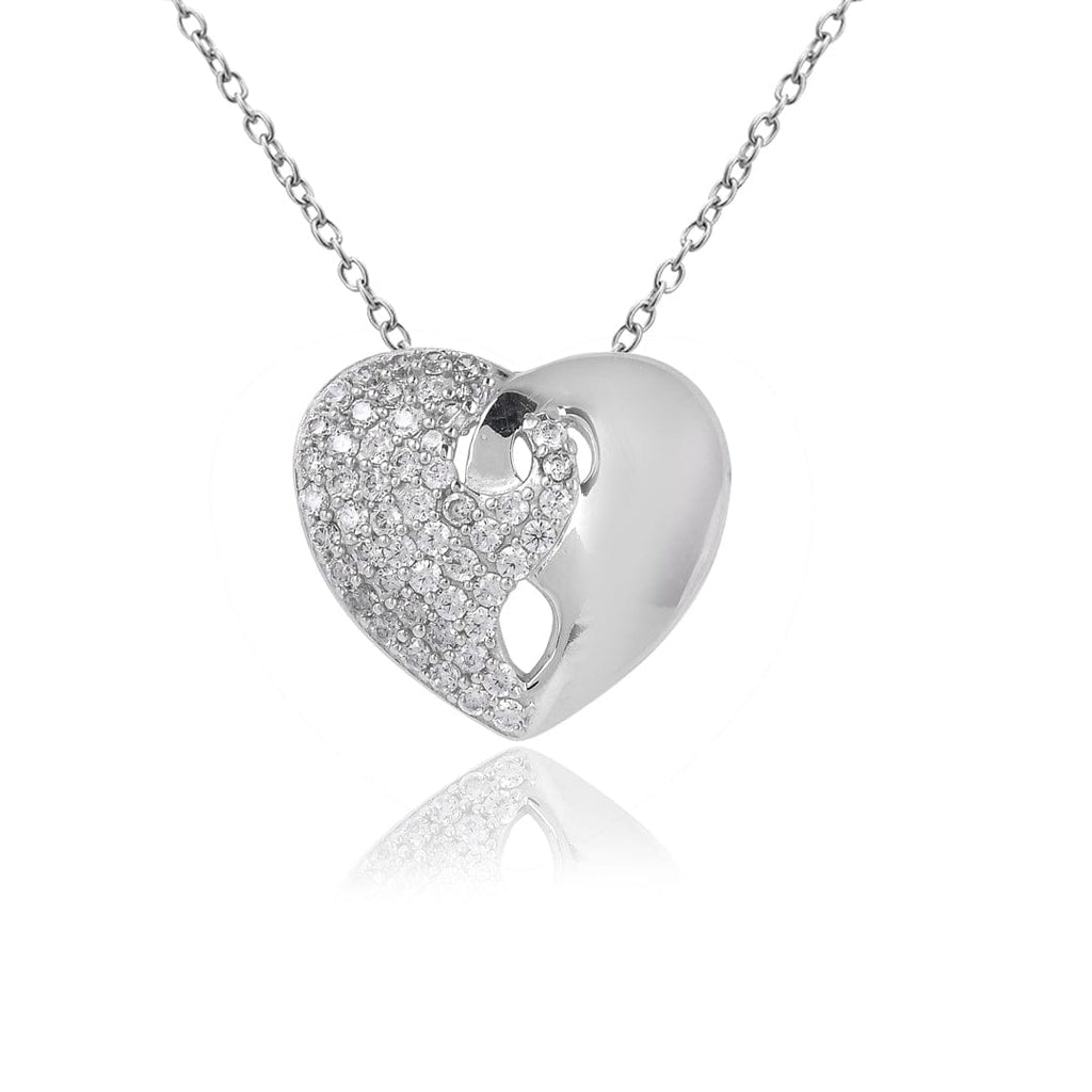 Pure 925 Silver Sparkling Heart Pendant Silver