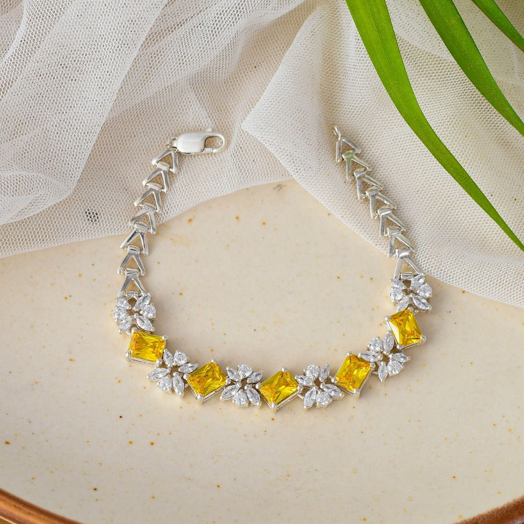 Pure 925 Silver Yellow sapphire Zircon Bracelet