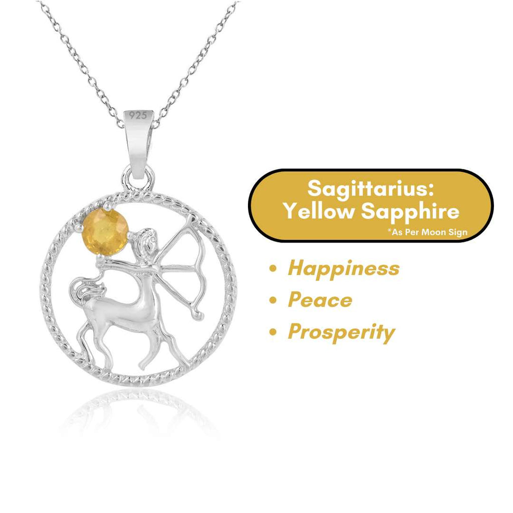 Sagittarius & Yellow Sapphire Pure 925 Silver Zodiac Pendant