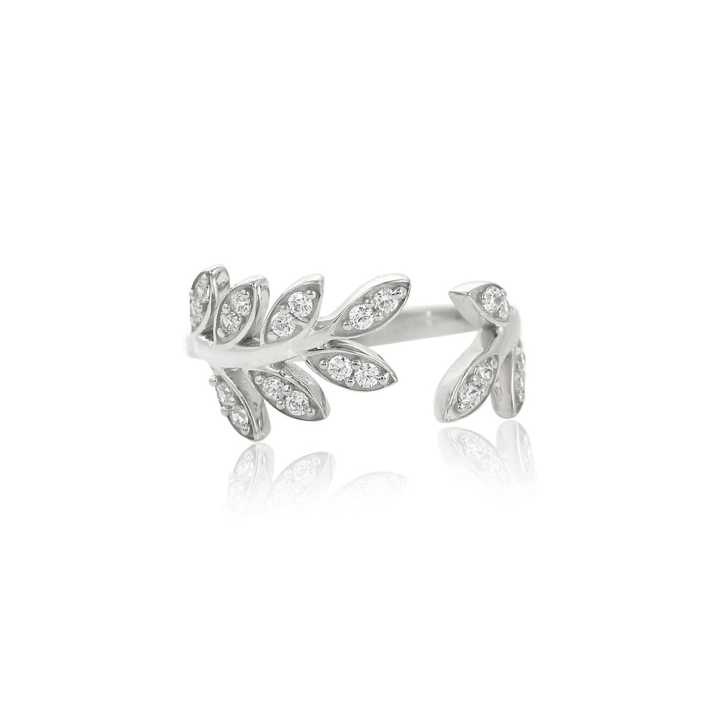 Silver Zircon Leaf Vine Ring