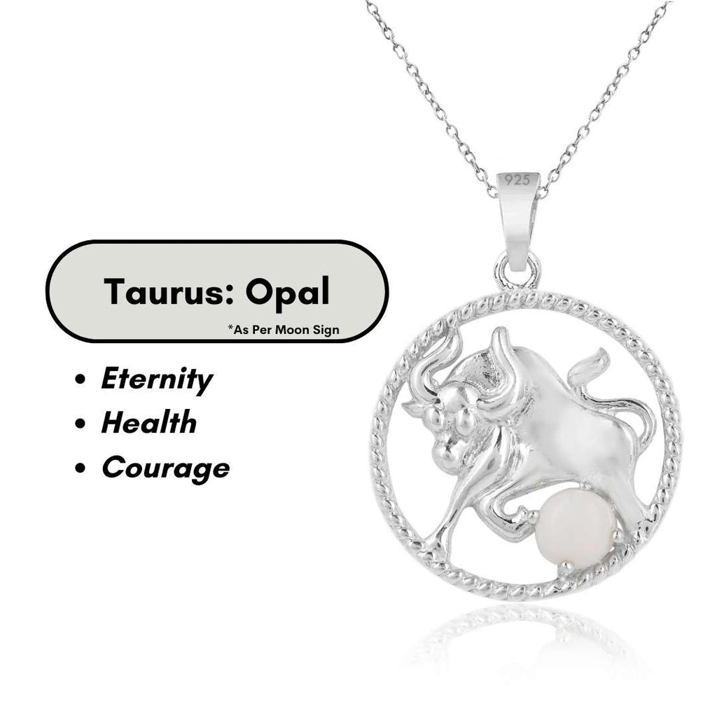 Taurus & Opal Pure 925 Silver Zodiac Pendant