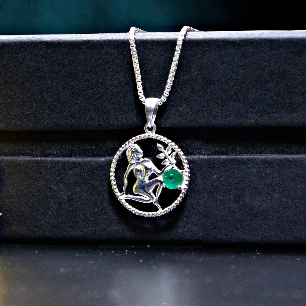 Virgo & Emerald Pure 925 Silver Zodiac Pendant
